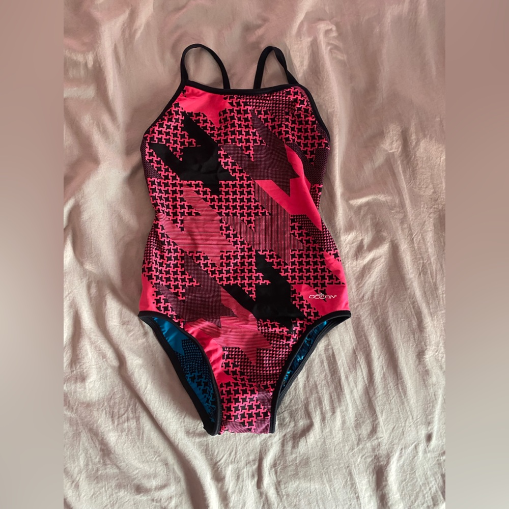 Dolphin Reversible Pink or Blue One Piece Swim Suit Size:32